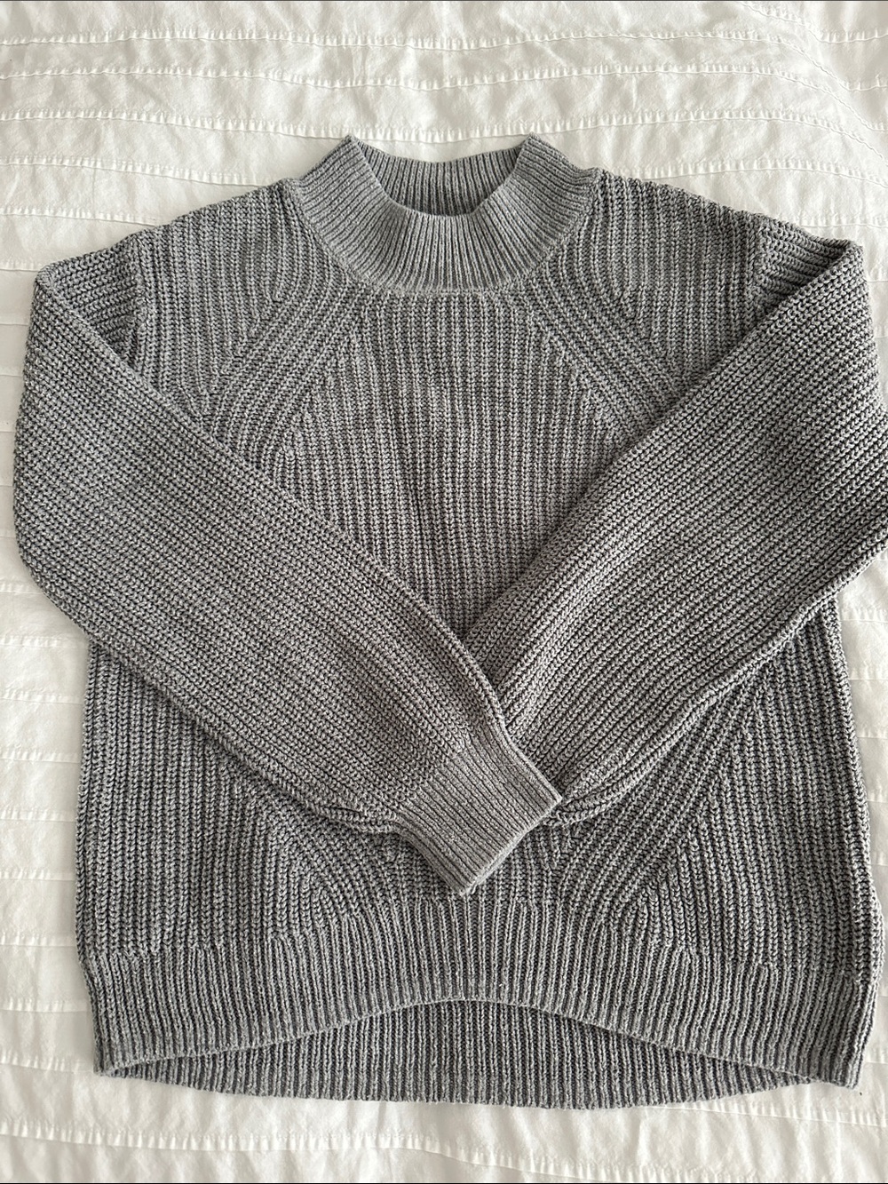 Grey Ribbed Mock Neck Sweater - Women